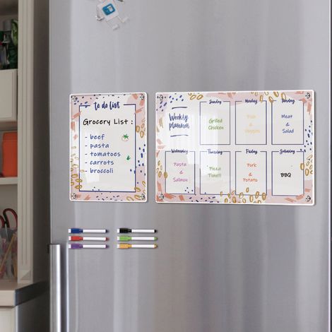 Mini agenda hebdomadaire transparent effaçable en acrylique - rose, format A3+A4, facile à effacer, 6 marqueurs inclus (1/5)