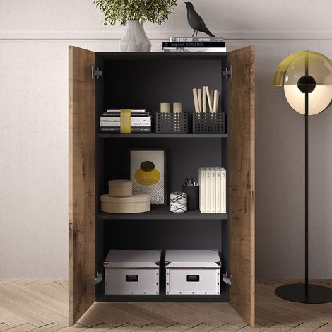 Credenza 2 ante basso Nero/Pero – Mobile contenitore multifunzione - Smile (1/5)