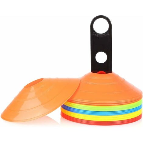 Lot de 50 cônes marqueurs de sport avec support pour entraînement au football, hockey, handball pour la coordination et l'agilité. (1/5)