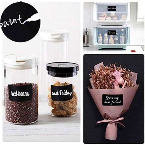 Etiquettes Cuisine - Vinyle Noir Mat Impermeable - Format Ardoise Reutilisable - 150 Unites (1/5)