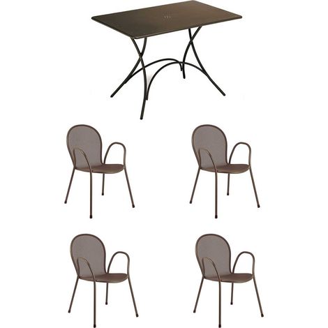 OFFERTA EMU SET TAVOLO PIGALLE 118X76CM + 4 POLTRONE RONDA MARRONE INDIA