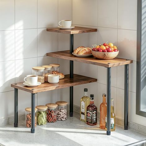 Étagère d'angle de cuisine Organisateur Petite : étagère d'angle de cuisine Plan de travail Étagère de table réglable Étagère à épices debout Organisateur de cuisine Étagère pour salle à manger (1/5)