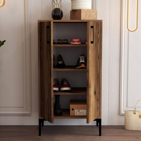 Scarpiera Cavalieri, Mobile Portascarpe 4 Ripiani, 8 Paia, 2 Ante, 60x35x111h cm Marrone Noce (1/5)