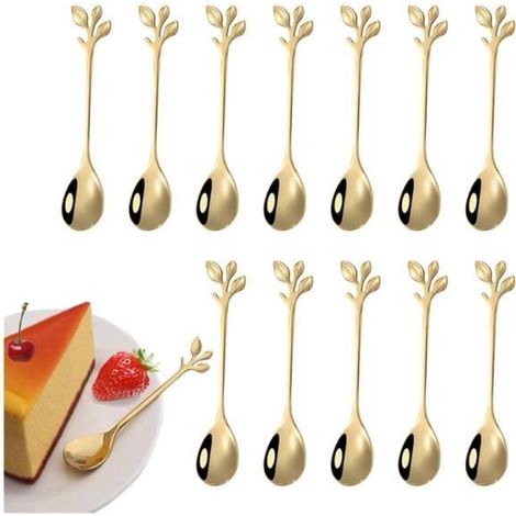 12 pièces de cuillère à café en feuille d'acier inoxydable, Petite Cuillère à Dessert en Acier inoxydable, mini cuillère à café (1/4)