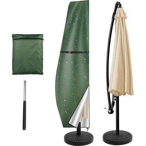 Housse de protection pour parasol - Imperméable - Résistante aux intempéries et aux UV - Coupe-vent - Pour parasol d'extérieur Cantilever Offset - 265 x 40/70/50 cm - Vert (1/5)