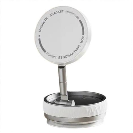 Support magnétique rotatif à 360° avec ventouse pour téléphone portable, pliable et compatible avec les voitures (blanc). (1/5)