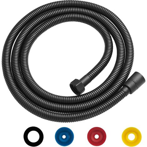 Flexible de Douche 2M Tuyau de Douche en Acier Inoxydable Noir Raccord Fileté Universel G1/2" Anti-Torsion et Anti-Pliure, Flexible Douchette avec 4 Limiteur De Débit d'Eau (1/5)