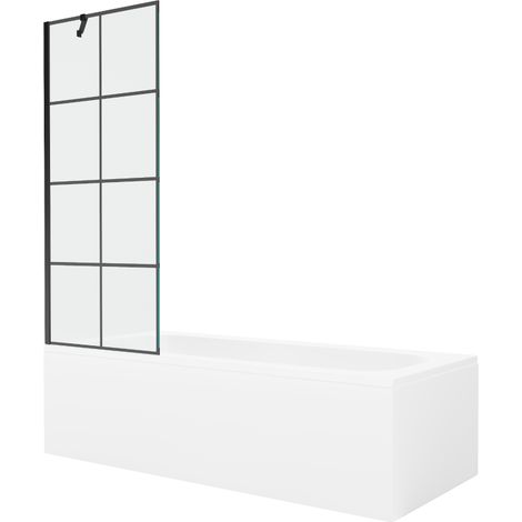 Mexen Vega Rechteckwanne 170 x 70 cm mit Verkleidung und 1-flügeligem Paravent 70 cm, schwarzes Muster - 550117077X9507007077