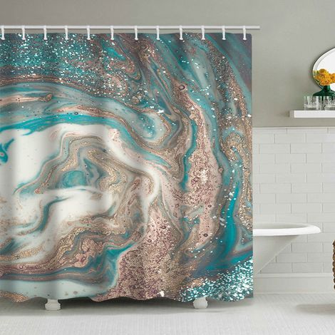 Duschvorhang mit Marmormuster (200 x 230 cm), bedruckter, wasserdichter Stoffduschvorhang, Duschvorhang aus Polyester mit geometrischem Muster, inklusive 12 Haken.
