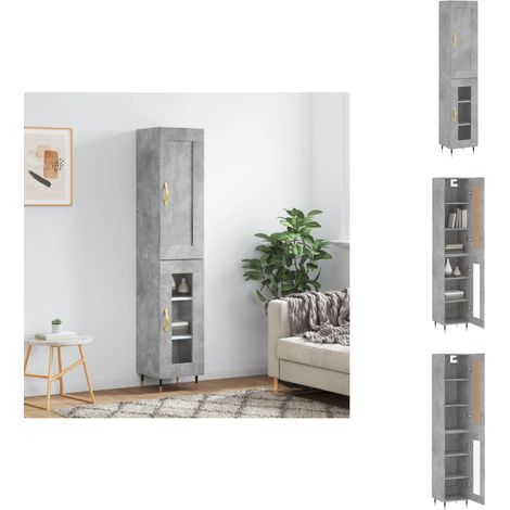 Buffet haut Gris béton 34,5x34x180 cm Bois d'ingénierie - Buffet Design - Meuble Rangement - Armoire Cuisine - Mobilier Gris - Buffet Moderne (1/5)