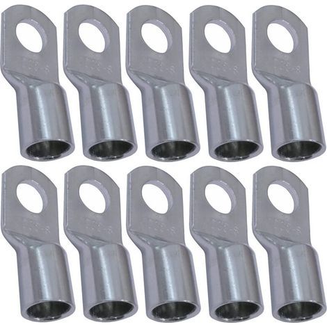 Lot de 10 Cosses Electriques à Oeillet Tubulaire - Oeil - Ø8mm - Non Isolées - pour Conducteur 35mm² - Connecteur de Fil Electrique - Serrage - Couleur Argent (1/3)