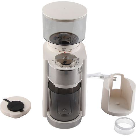 Moulin à café électrique en acier inoxydable, meules réglables automatiques, 25 niveaux de mouture, pour cafetière filtre/cafetière à piston, blanc, prise américaine 110 V (1/5)
