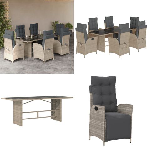 Ensemble à manger de jardin et coussins 7 pcs gris clair rotin - Chaise de jardin - Table de jardin (1/5)