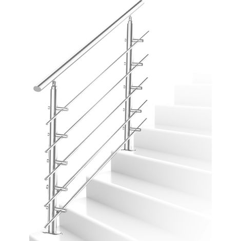 Rampe d’escalier en acier inoxydable Main courante Balustrade 180 cm Rambarde avec 5 Entretoises (1/5)