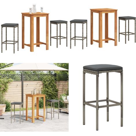Ensemble de bar de jardin 3 pcs gris bois massif acacia rotin - Ensemble Salon De Jardin - Mobilier De Jardin - Set De Bar Extérieur - Table De Bar - Chaises De Bar - Home & Living