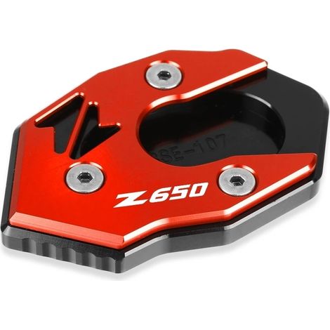 (Logo Z650 rouge) Compatible avec KAWASAKI Z650, Z650RS, NINJA 650 et Z900 (2018-2024) : béquille latérale, extension de béquille, plaque de support maxpower (1/4)