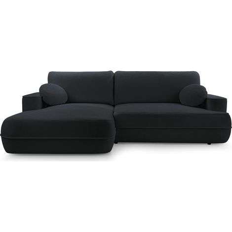 Selsey Fuerro – Ecksofa mit Schlaffunktion, Bettkasten, Ottomane links,Strukturstoff wasserabweisend, Schwarz