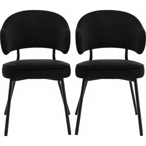 Set di 2 sedie da pranzo imbottite in velluto nero con gambe in metallo 47x50x83,5 cm MODENUIT (1/5)