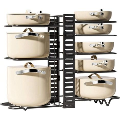 Mensola porta utensili da cucina - Supporto regolabile per coperchi e pentole, realizzato in robusto acciaio, ideale per pensili e cassetti della cucina. Dimensioni: 46 x 20,5 x 40 cm. (1/4)