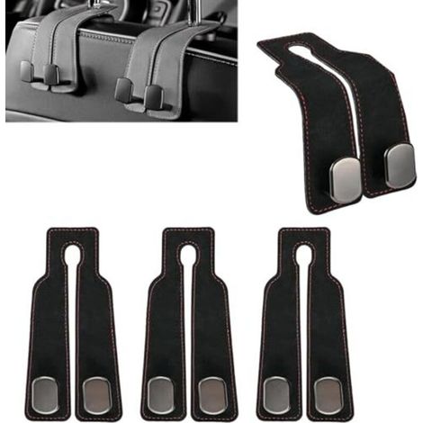 [NEVER USED] Pack Car Storage Hooks, Double Car Seat Back Hooks, Metal Car Headrest Hooks, Back Seat Headrest Hooks, Leather Double Headrest Hooks, Bag Accessories (Black)