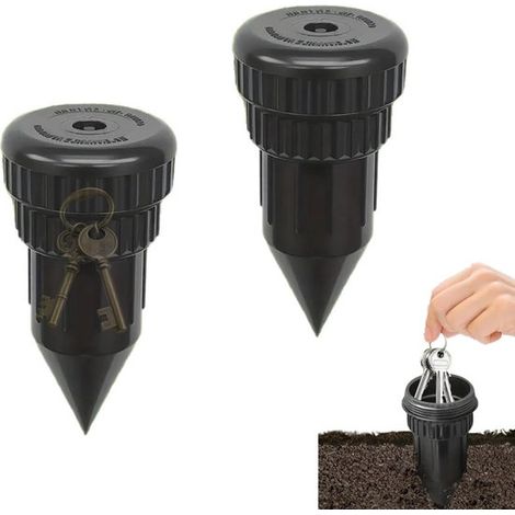 Lot de 2 coffres-forts à clés cachés, faux gicleurs de jardin pour dissimuler les clés de secours, rangement extérieur discret pour jardin et espaces extérieurs, noir (1/5)