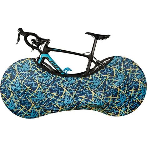 Housse de rangement universelle pour vélo d'intérieur, anti-poussière, lavable et élastique, idéale pour VTT, vélo de route et vélo pliant. Protège vos sols et murs. Bleu.