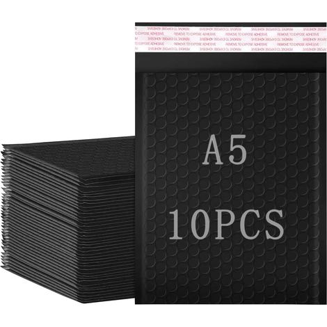 Lot de 10 enveloppes à bulles imperméables et indéchirables pour envoi postal, bijoux, maquillage, documents - Noir - Format A5 (1/5)