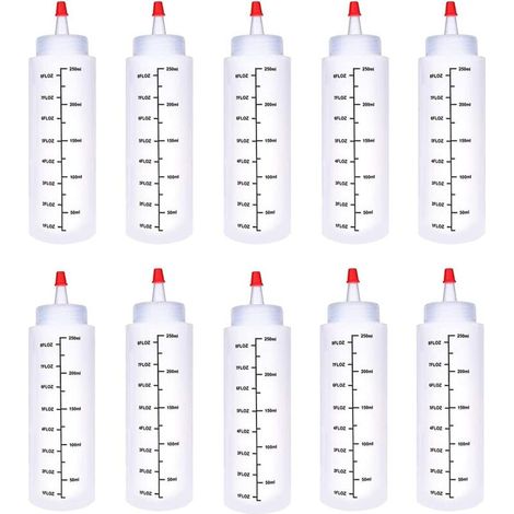 [NEVER USED] 10 Pieces 250ml Condiment Sauce Dispenser, Ketchup Bottles, Reusable Plastic Squeeze Condiment Bottles with Scale and Screw Lids for Condiments (White 519cm)