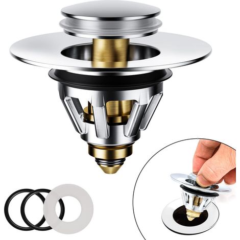 Pop-Up Abflussstopfen für Waschbecken mit Sieb, 34-45mm, Silber (1/5)