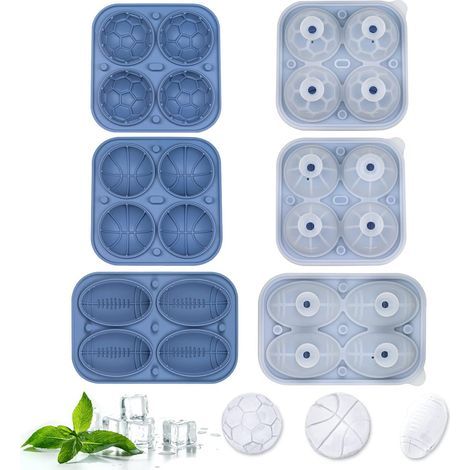 Bandeja de silicona para cubitos de hielo, bandeja con tapa, bolas para cubitos de hielo, paquete de 3 bandejas grandes reutilizables para cubitos de hielo (azul) (1/5)