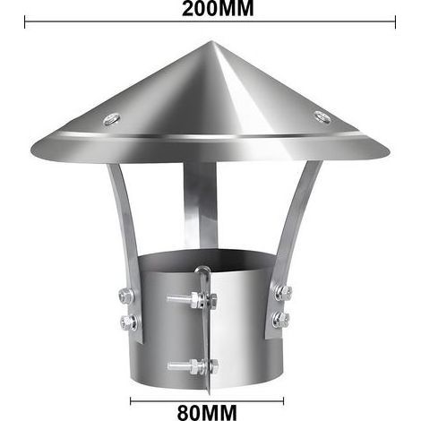 (Argent) Chapeau Cheminée, Acier Inoxydable 201, Résistant au Vent et à la Pluie, Couvercle de Cheminée de 200 mm de Diamètre, Adapté aux Tuyaux de 80 mm de Diamètre (1/5)