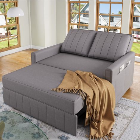Divano letto, divano da 2 posti con tasche laterali sui braccioli, schienale regolabile, 2 cuscini, grigio (1/5)