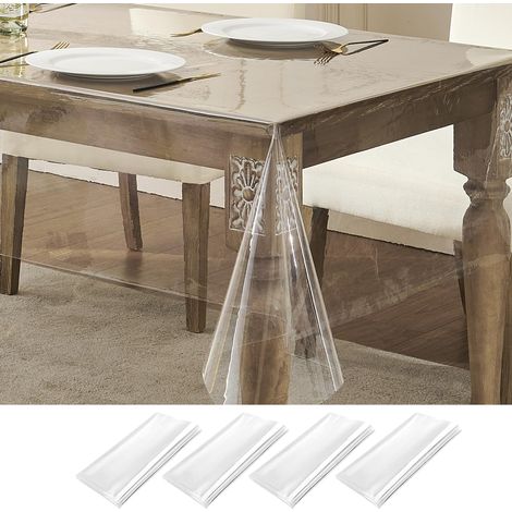 Nappe en PVC transparent, imperméable à l'huile, couverture de Table carrée transparente, 137x137cm, 4 paquets (1/5)