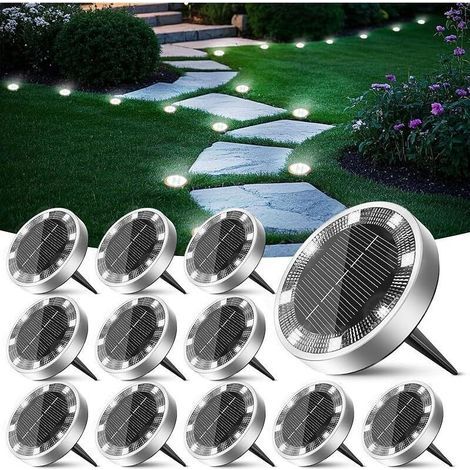 Lampe Solaire Au Sol Lot de 12, Lumiere Solaire Exterieur Jardin 8 LED, Étanche Spot Solaire Extérieur, Eclairage Solaires pour Terrasse Allée Chemins Pelouse Cour Piscine[Blanc Froid] (1/5)