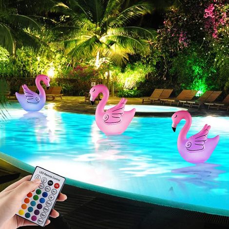 QAZQA 1PCS Lumières Solaire Flottantes de Piscine Flamingo,Lampe Gonflables Extérieures 16 Couleurs Etanche IP68 ,LED Veilleuse Décorative pour Piscine,Allée, Plage, Cour, Patio,I'événement Party