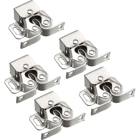 Lot de 5 - loquet à ressort - loquet à double rouleau pour porte de placard - avec quincaillerie - galvanisé - argent (1/5)