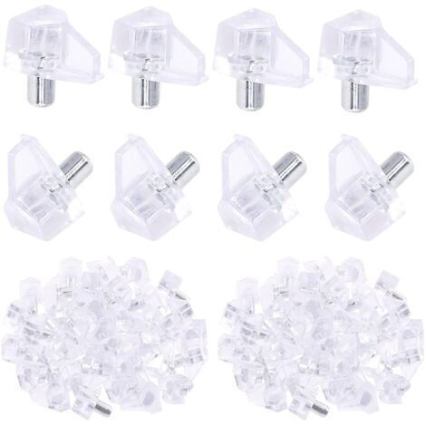 Lot de 200 broches transparentes de 5 mm en plastique transparent pour étagères, supports d'étagères et centres de divertissement