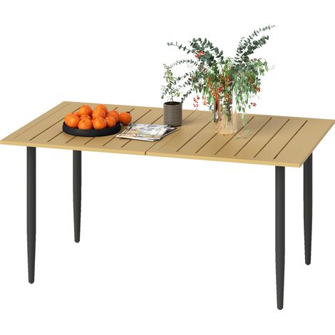 Table jardin acier trou parasol 150x90 cm marron