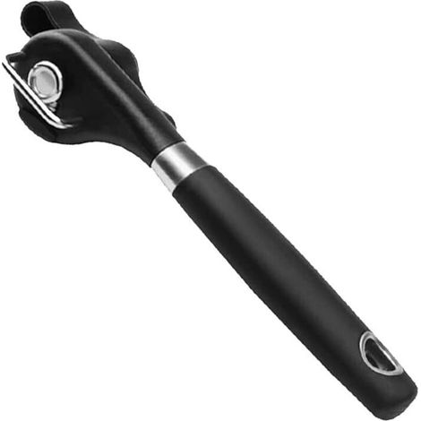 KZQ Abrelatas manual de seguridad, de acero inoxidable, con una sola manija y cortador de tapa con apertura lateral (negro, 22 x 6 x 4 cm) (1/4)