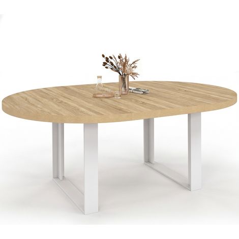 Ausziehbarer runder Esstisch PHOENIX 6-10 Personen Holz und Weiß 140-200 cm (1/5)