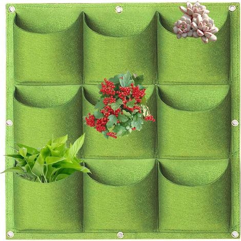 Sacs de rangement suspendus pour plantes, 9 poches, sacs de rangement verticaux muraux suspendus, conteneurs à fleurs verts verticaux pour jardinage d'extérieur et d'intérieur, sacs de rangement pour (1/5)