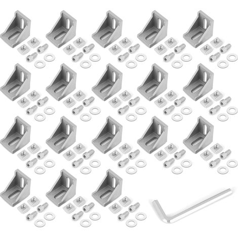 18 Pcs Equerre de Fixation en Aluminium, Equerre Metal Perforées 20x20, Equerre de Fixation Angle Droit Support en Forme de L avec Écrous Vis, Équerre de Coin pour Fixation et Réparation Meuble (1/5)