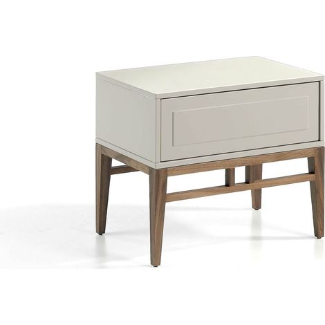 Table de chevet laquée 1 tiroir avec fermeture push shoft - Noyer, gris lumineux (1/5)