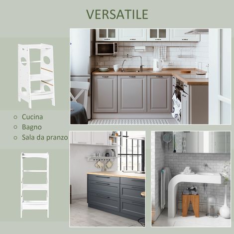 Tour d’éveil Montessori en bois blanc, hauteur ajustable sur 3 positions, marchepied évolutif pour enfant (1/5)
