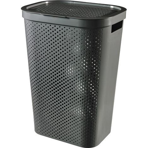 Cesto de ropa Infinity de 60 L – Cesto para ropa sucia con tapa – Buena ventilación – Asas ergonómicas – Para baño o lavadero – 100 % reciclado – 43,7 x 35,1 x 60,2 cm – Gris
