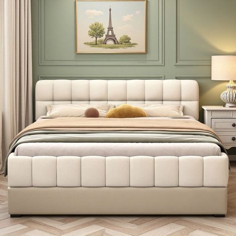 Doppelbett - Modernes Design - 160x200cm - Gepolsterter Kopfteil - Robuste integrierte Matratze