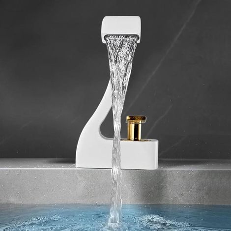 Robinet mitigeur cascade monocommande noir et or pour lavabo – Eau chaude et froide (1/5)