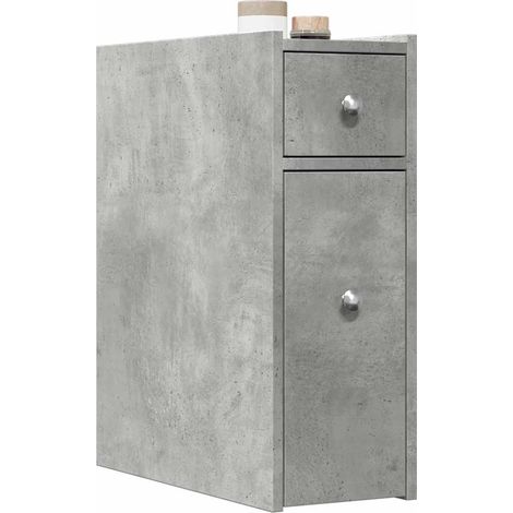 Badschrank Schmal mit Rollen Betongrau Holzwerkstoff
