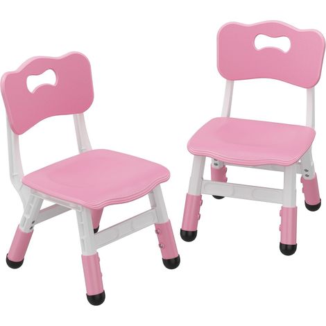 Chaise Enfant Réglable en Hauteur 3 Niveaux, Tabouret Ergonomique en Plastique Antidérapant Empilable, Lot de 2 Chaises Rose