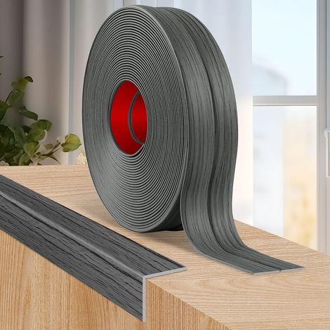 Moulure murale adhesive plinthe souple moulure decorative corniere PVC baguette de finition protection angle mural (4cm×3m, Grain de bois gris foncé) (1/5)